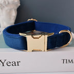 Hochwertiges, personalisiertes Hundehalsband aus blauem Samt
