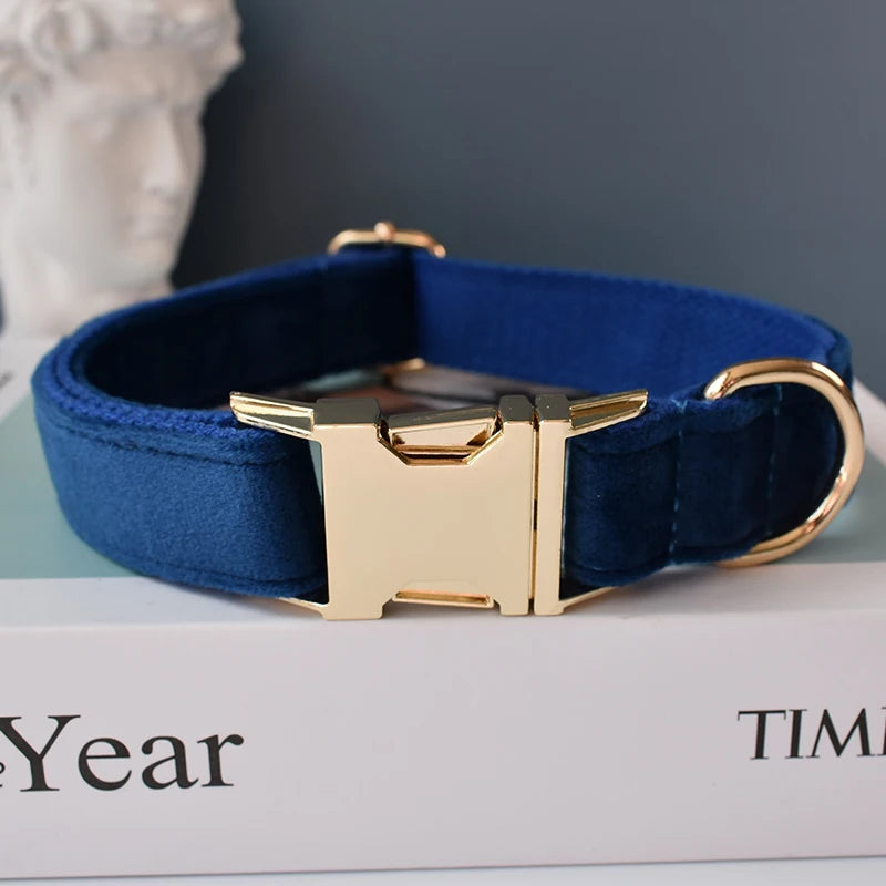 Hochwertiges, personalisiertes Hundehalsband aus blauem Samt