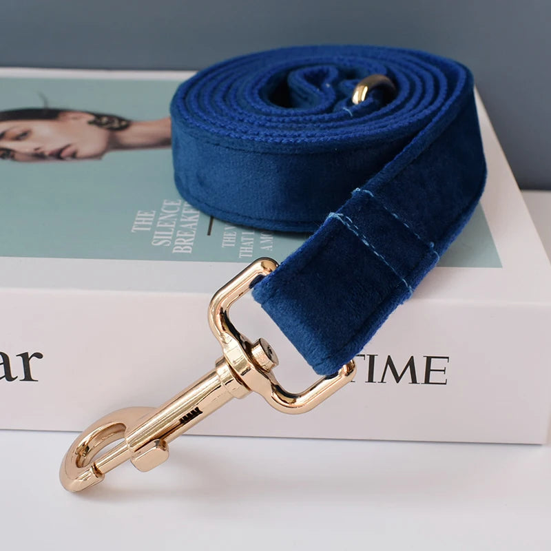 Hochwertiges, personalisiertes Hundehalsband aus blauem Samt