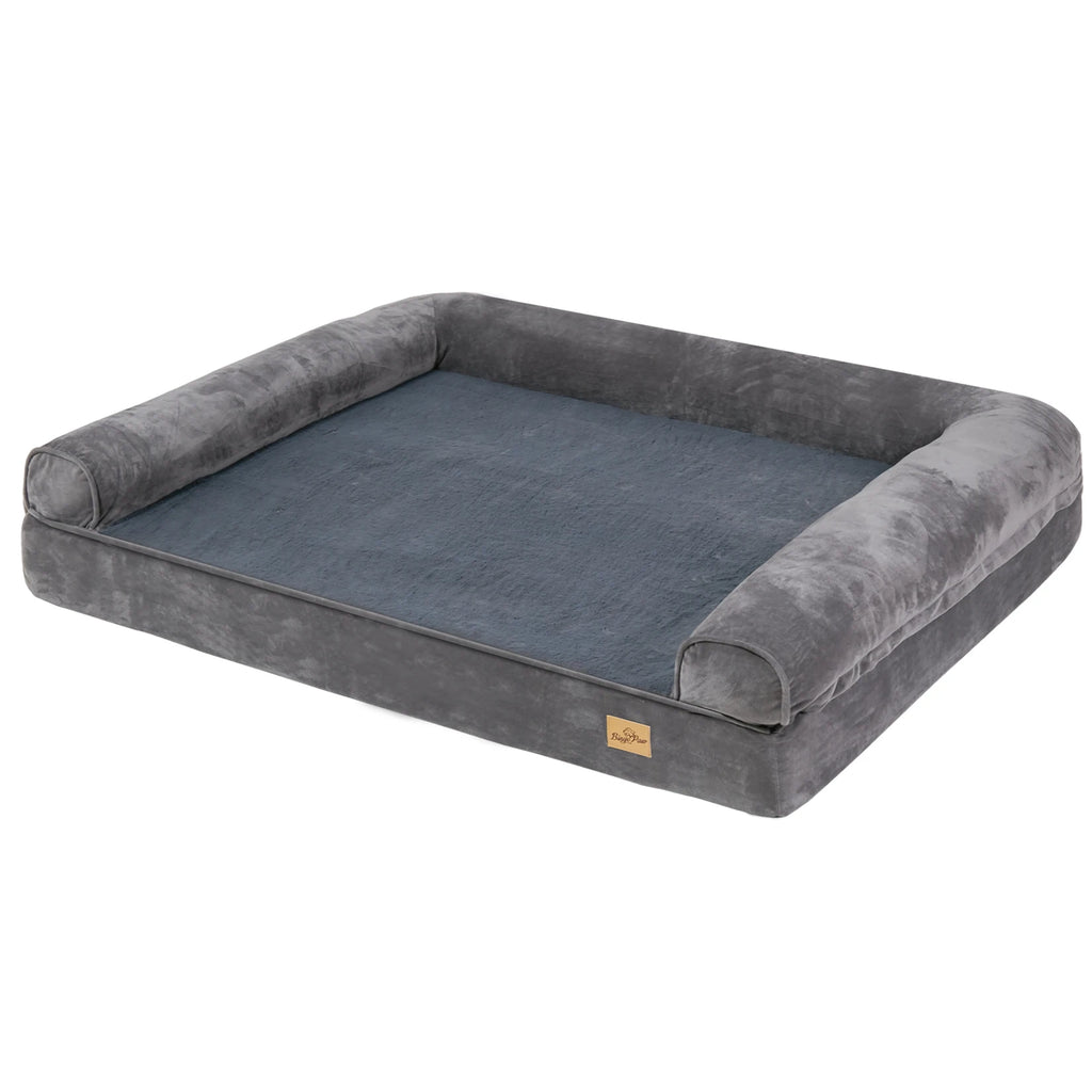Extra-large orthopedic dog bed with raised edges and washable cover