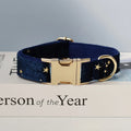 Personalisiertes blaues Samt-Hundehalsband mit Sternen
