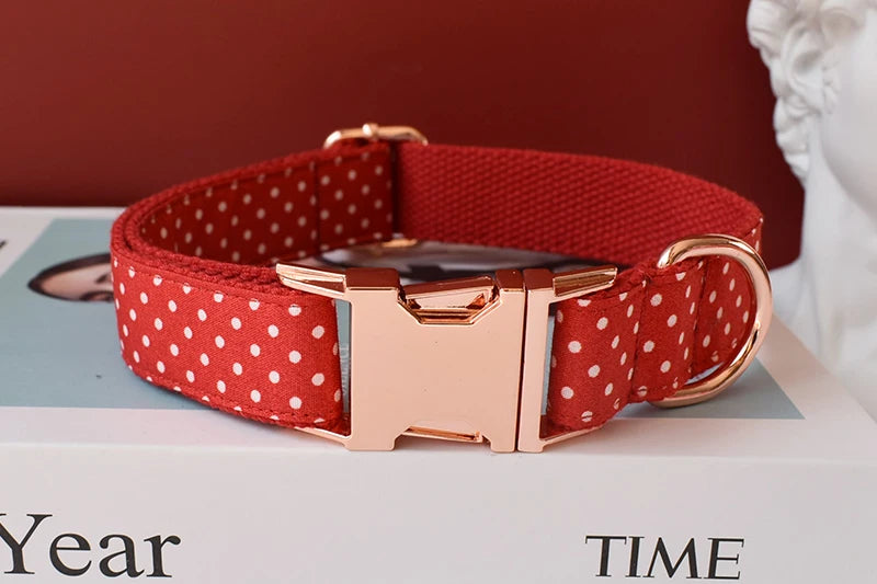 Rotes Hundehalsband mit weißen Flecken
