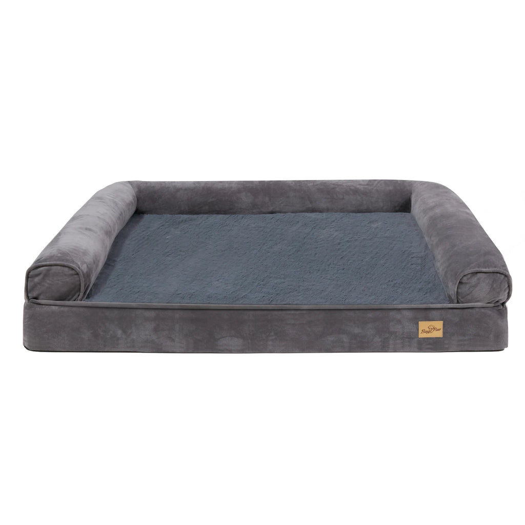 Extra-large orthopedic dog bed with raised edges and washable cover