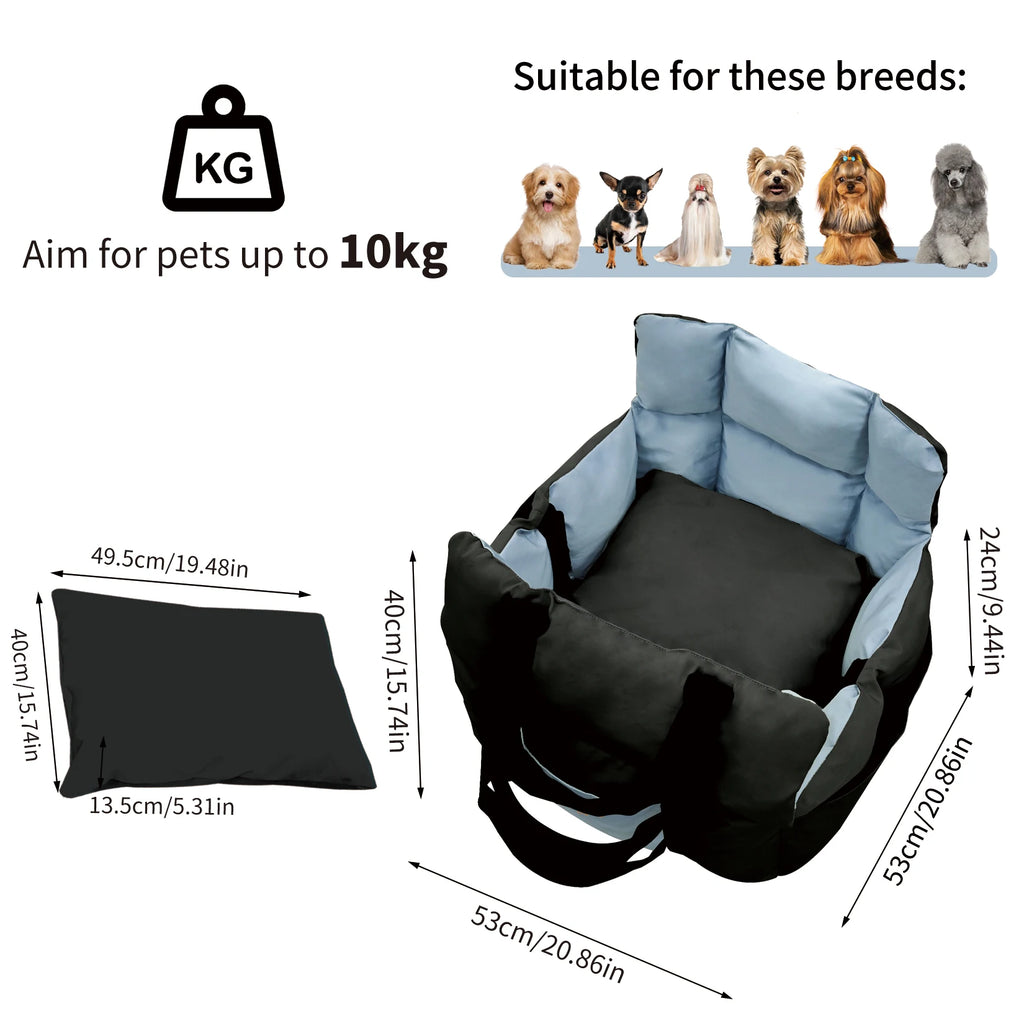 Secure car seat for dogs ≤10 kg with travel bag 