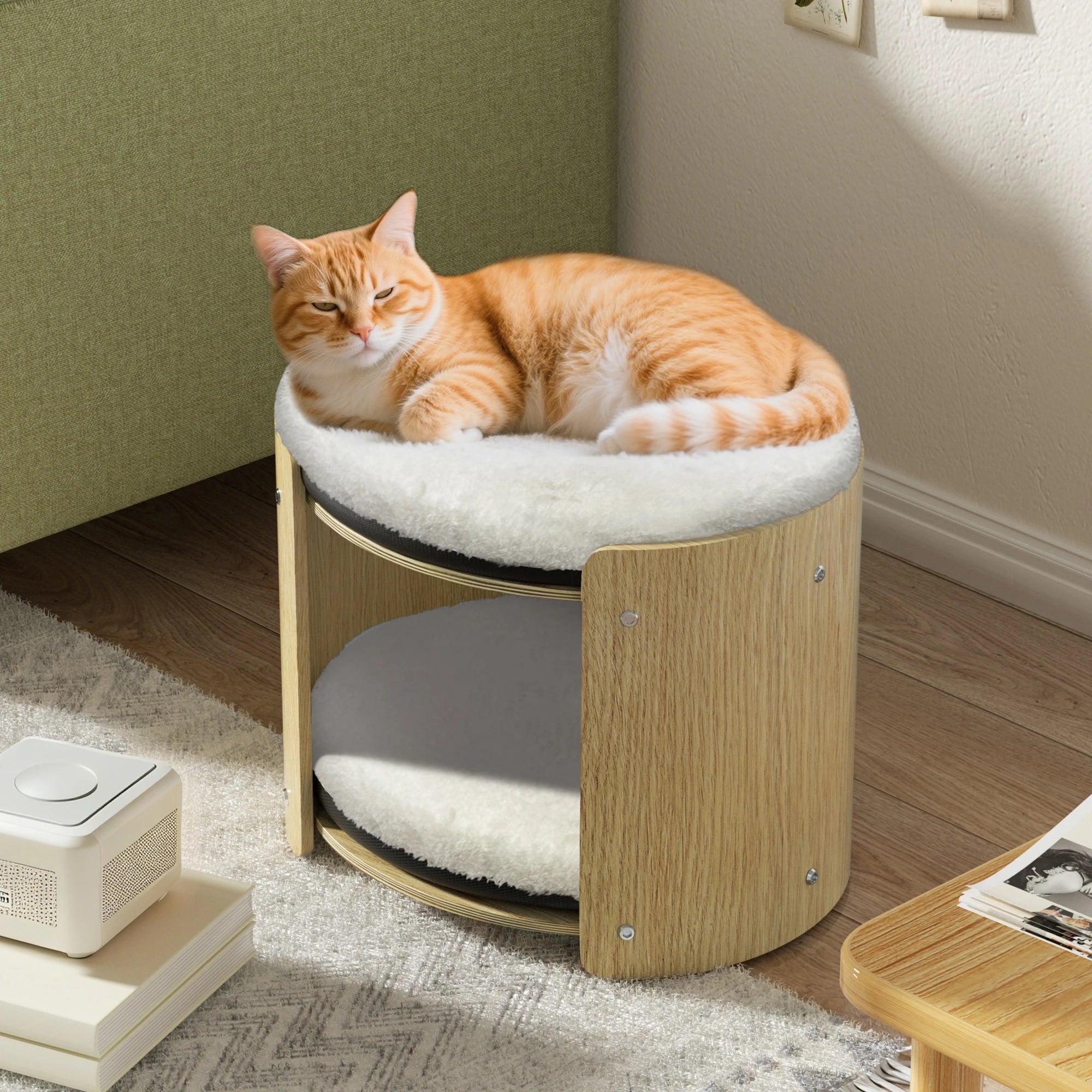 2-level washable bamboo elevated cat bed