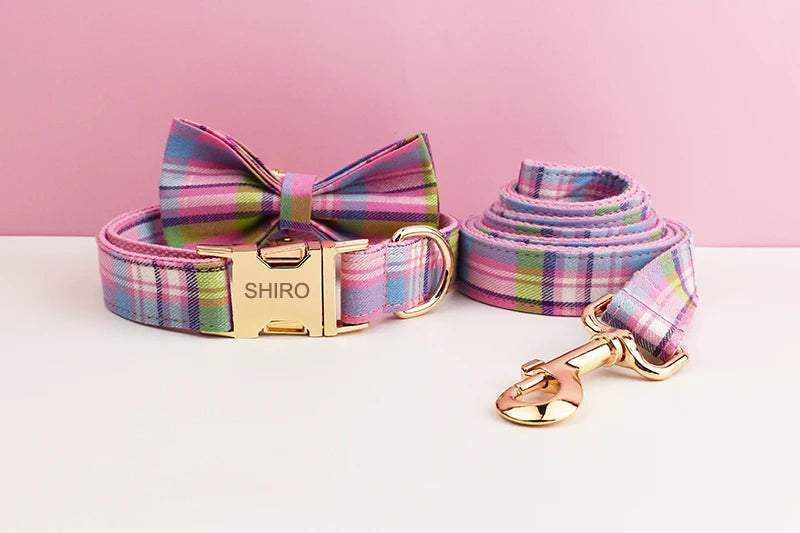 Luxury checkered dog collar with engraving