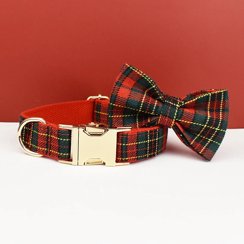 Luxury checkered dog collar with engraving