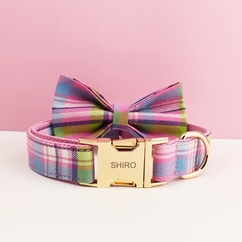 Luxury checkered dog collar with engraving