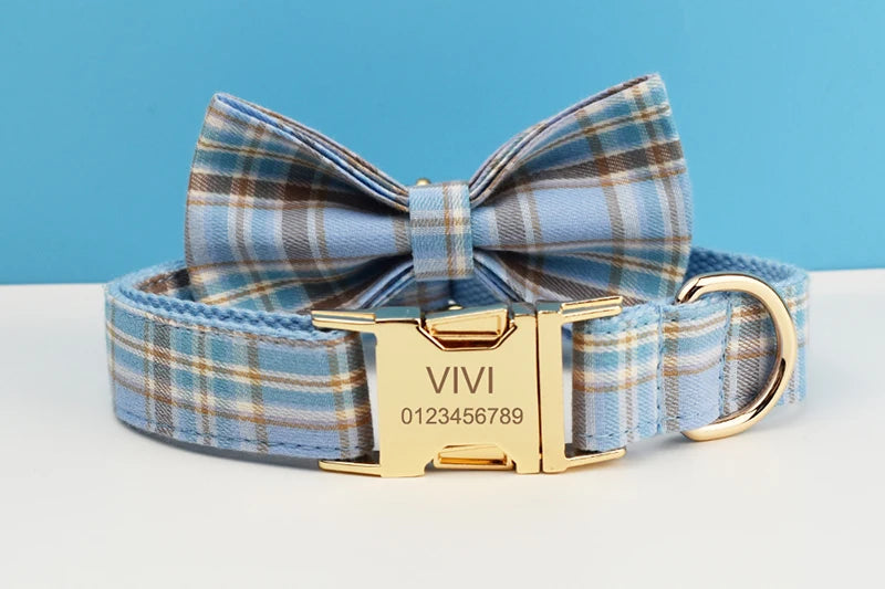 Luxury checkered dog collar with engraving