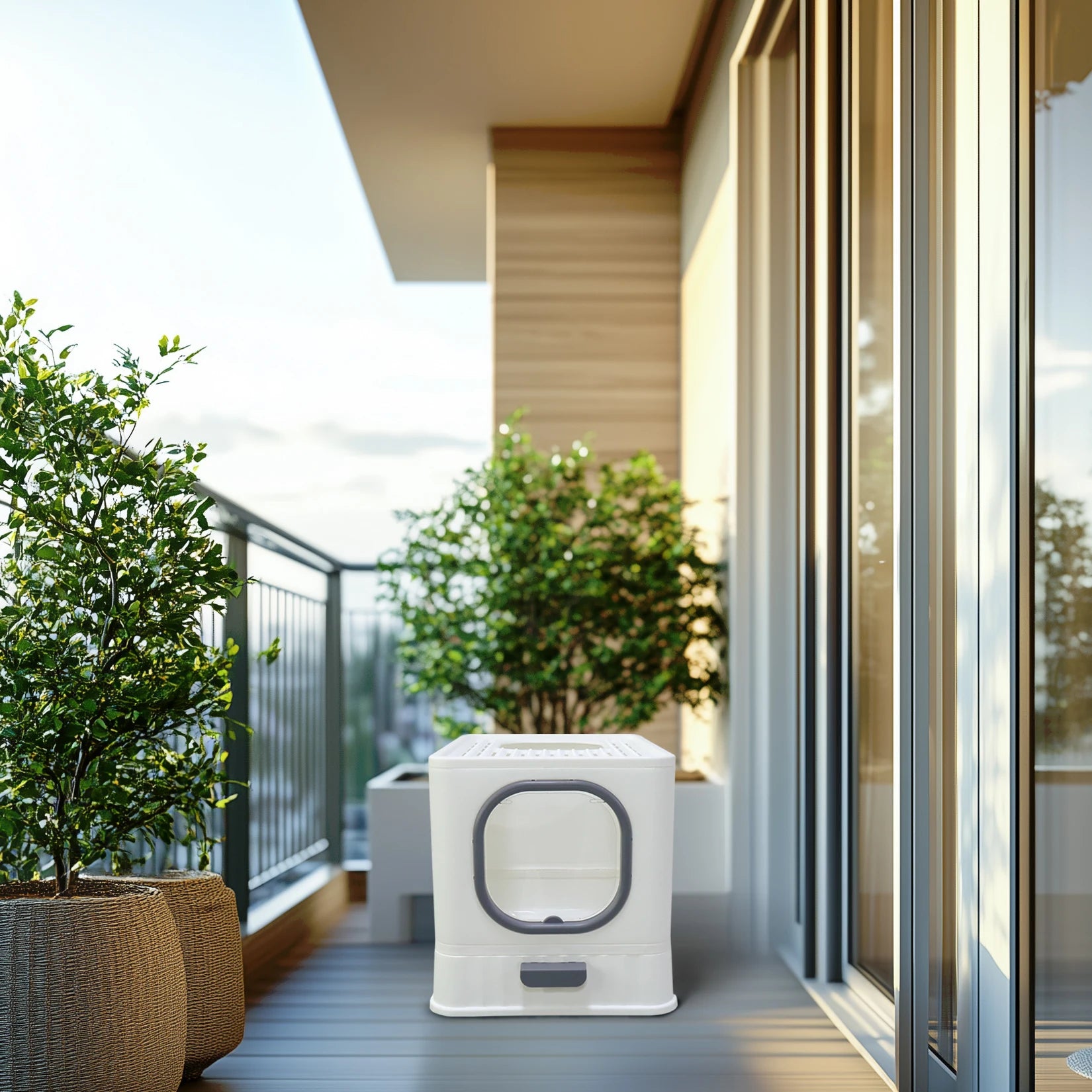 Katzentoilette XL mit hoher geschlossener Eingangsöffnung, spritzwassergeschützt