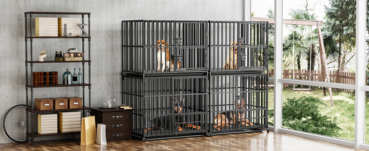Cage Chien XL empilable Double-Level-Roulettes