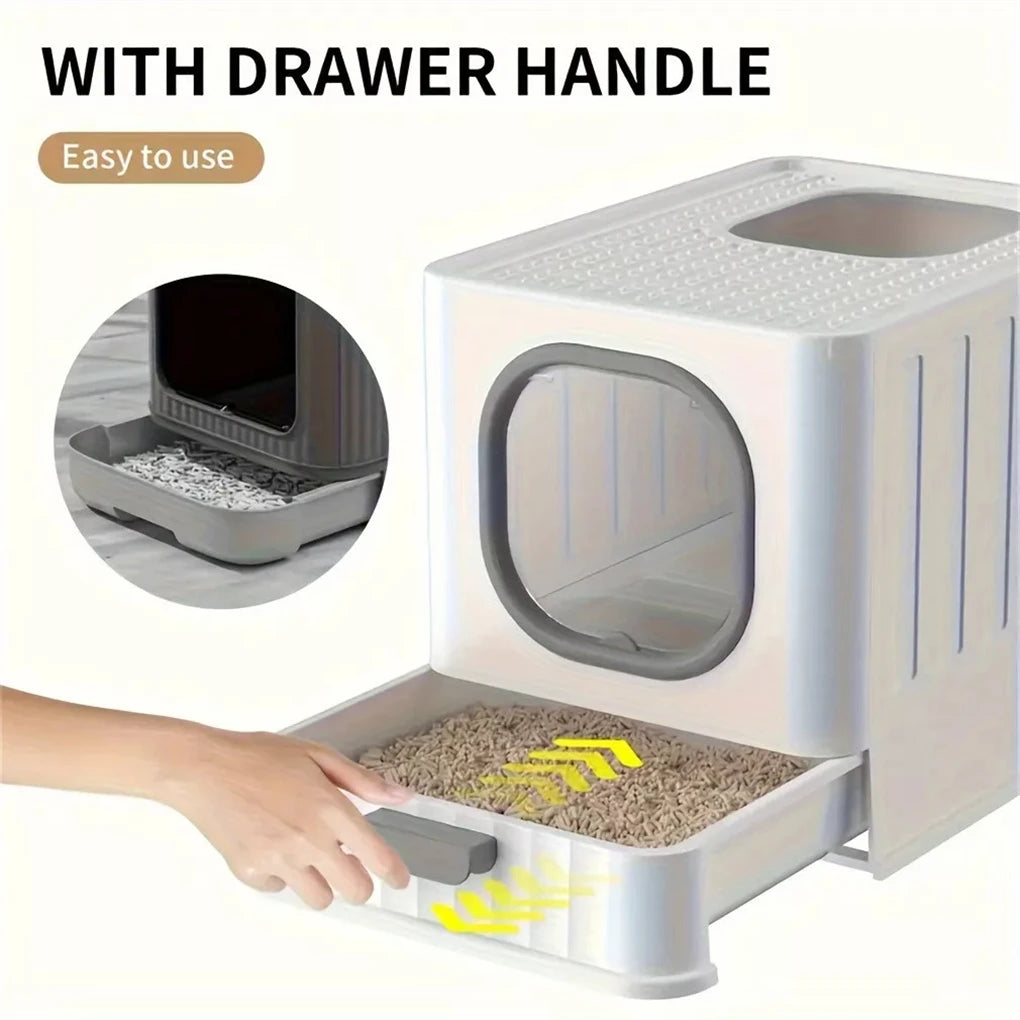 Closed, waterproof cat litter tray with drawer