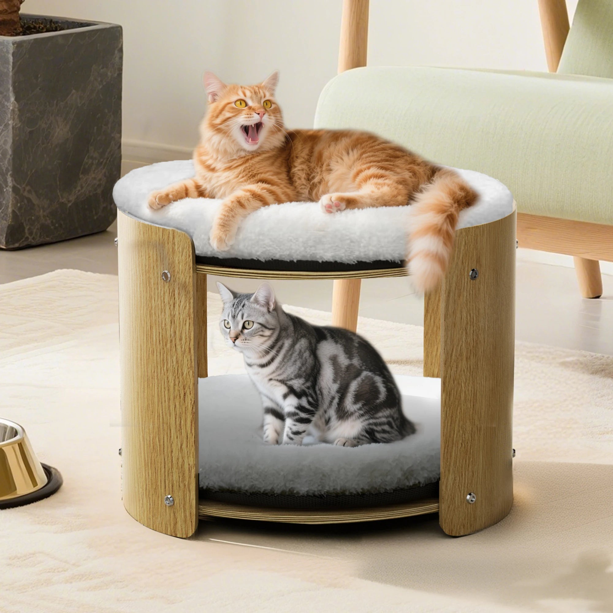 2-level washable bamboo elevated cat bed