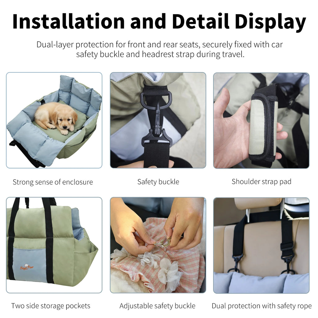 Secure car seat for dogs ≤10 kg with travel bag 