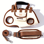 Adjustable outdoor pet carrier bag with harness clip 