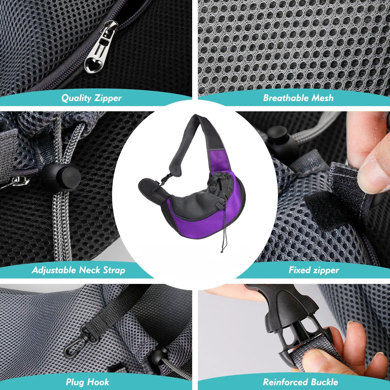 Sac bandoulière transport animal maille Oxford S–L 