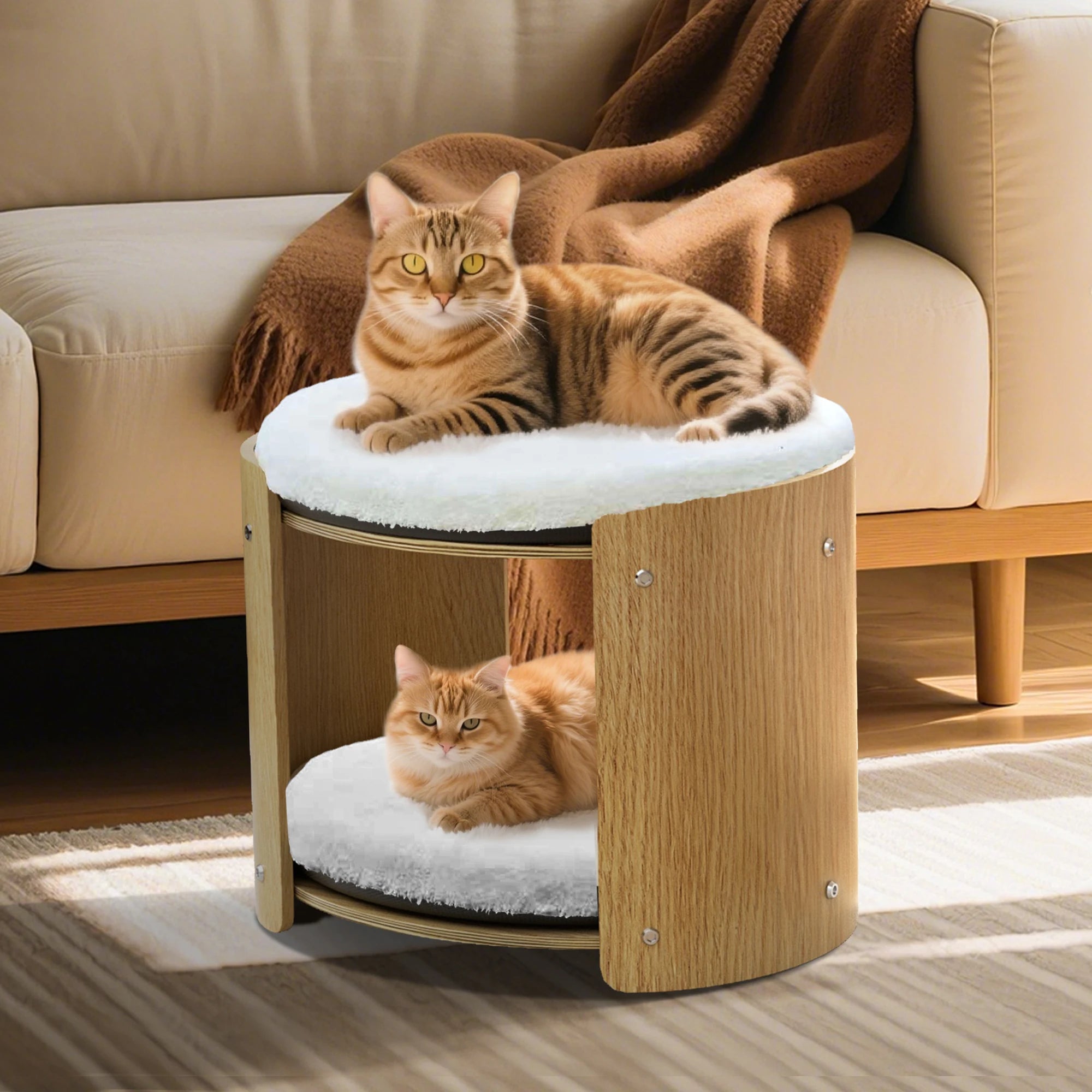 2-level washable bamboo elevated cat bed