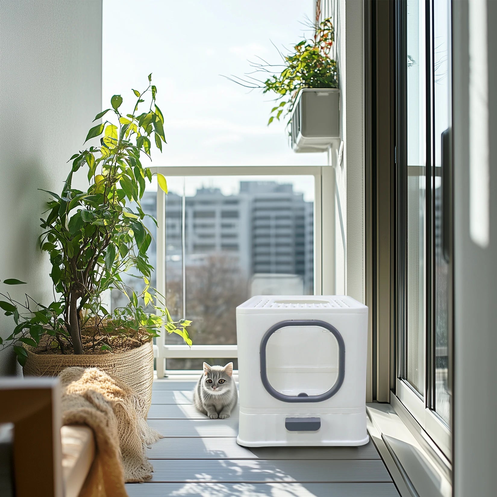 Katzentoilette XL mit hoher geschlossener Eingangsöffnung, spritzwassergeschützt