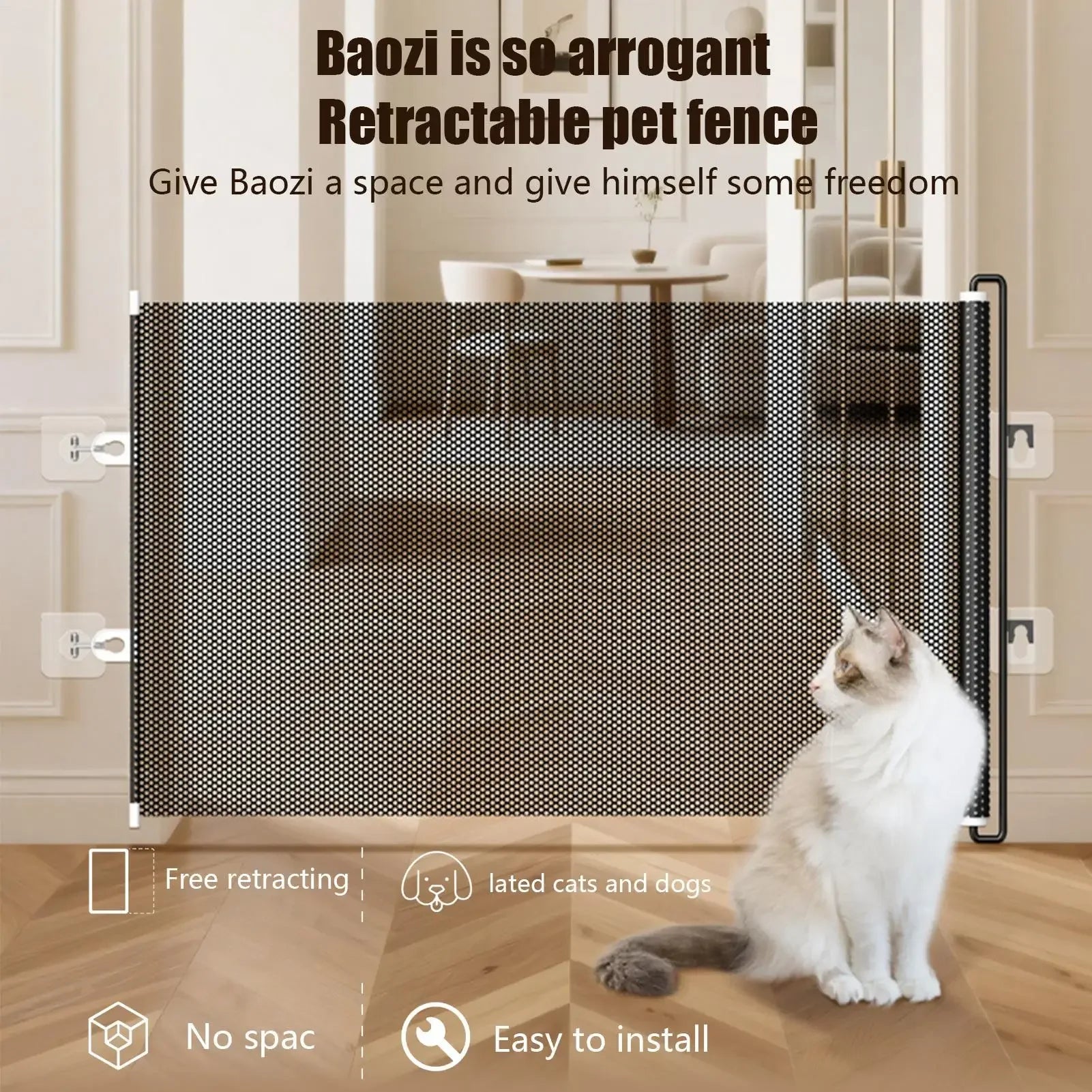 49-inch retractable safety gate, no drilling required 