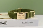 Personalized engraved green velvet dog collar