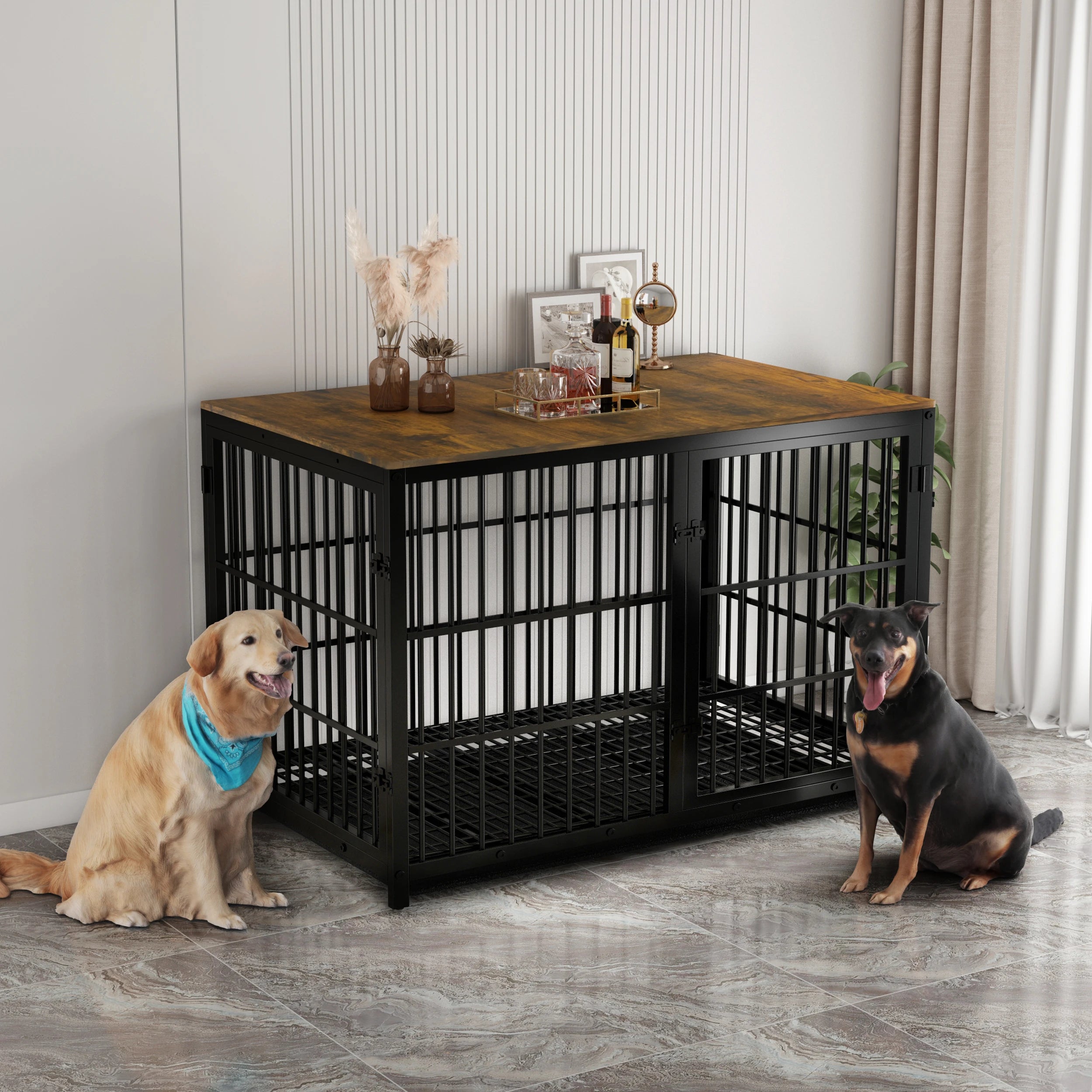 Cage chien meuble bois XL Tisch d'appoint 3 Türen