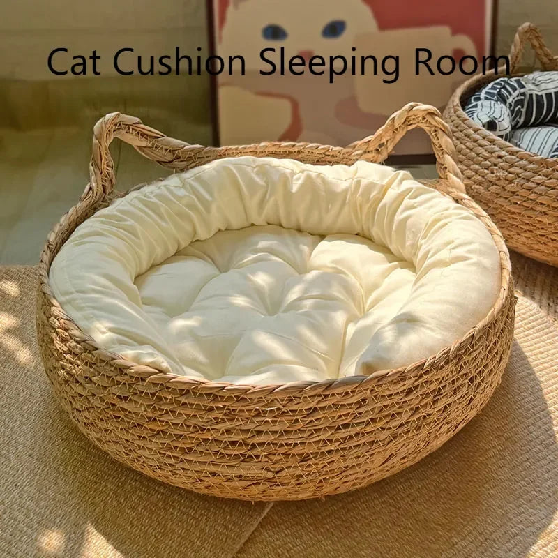 Nid chat tressé vigne coussin lavable toutes saisons