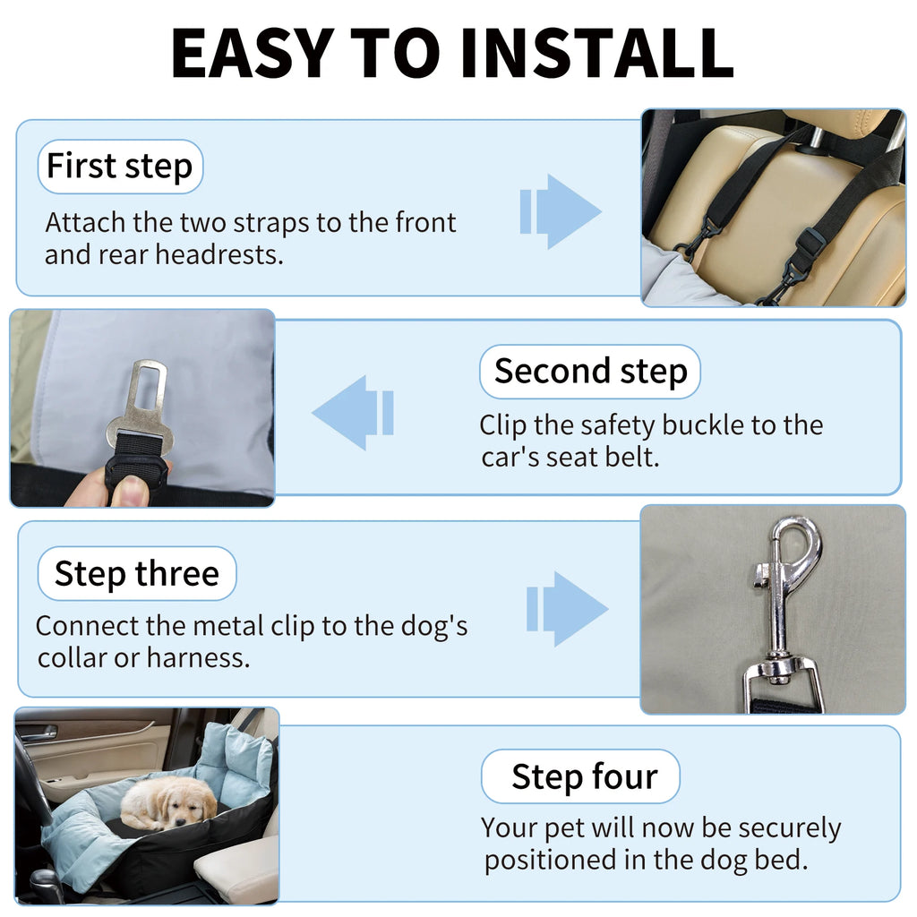 Secure car seat for dogs ≤10 kg with travel bag 