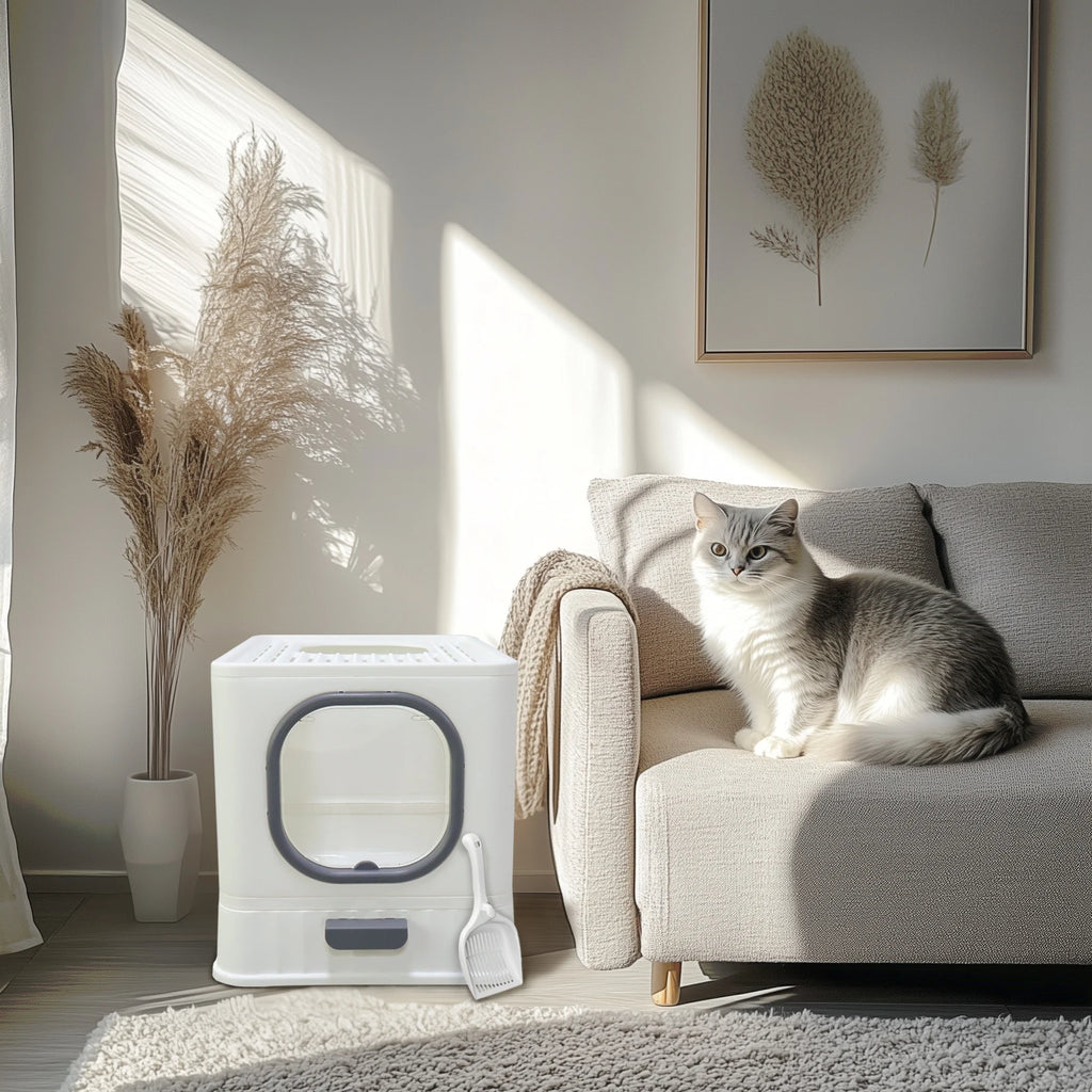 Katzentoilette XL mit hoher geschlossener Eingangsöffnung, spritzwassergeschützt