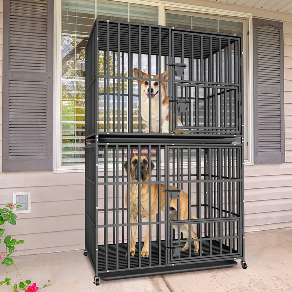 Cage Chien XL empilable Double-Level-Roulettes