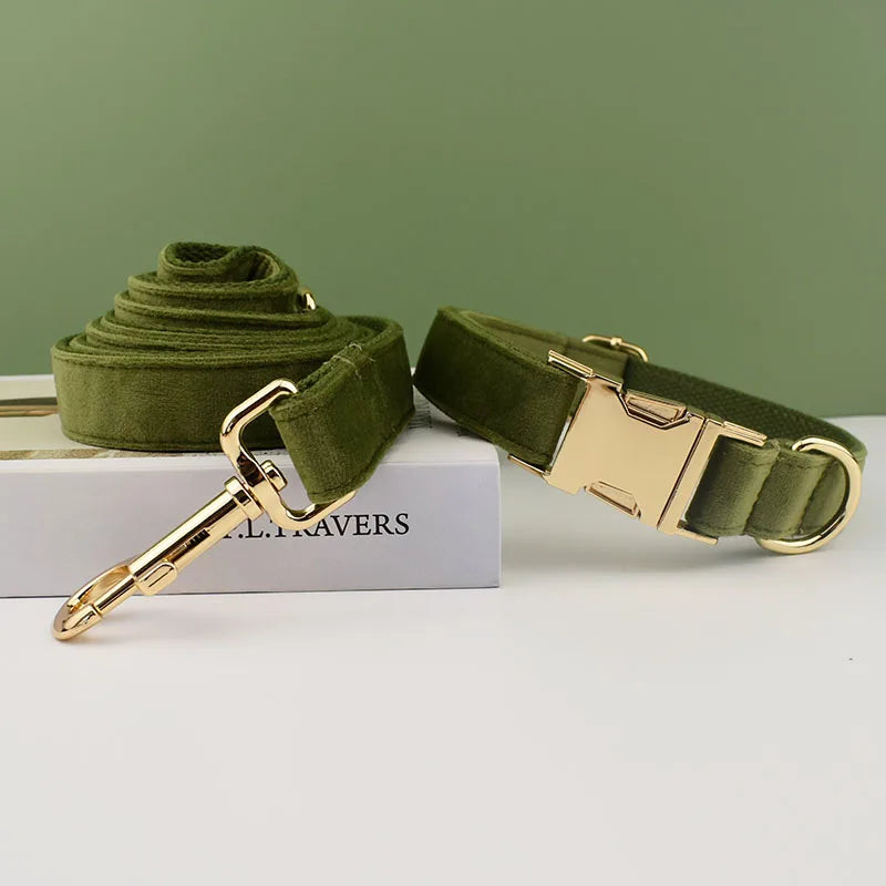 Personalisiertes, graviertes grünes Samt-Hundehalsband