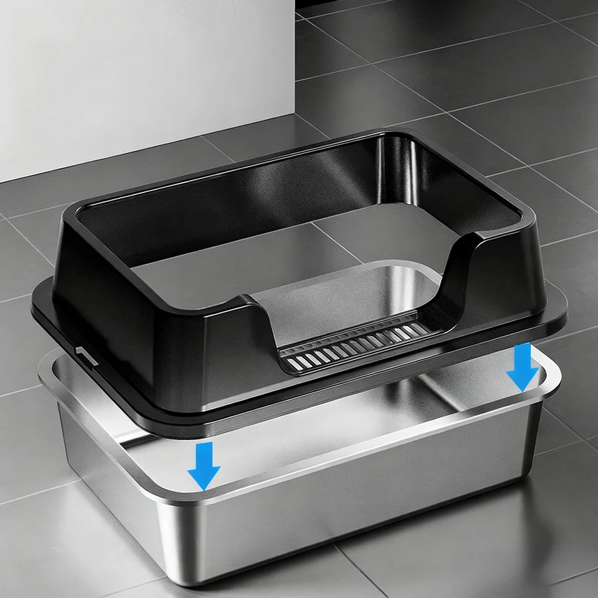 XL Katzenstreuschale aus Edelstahl