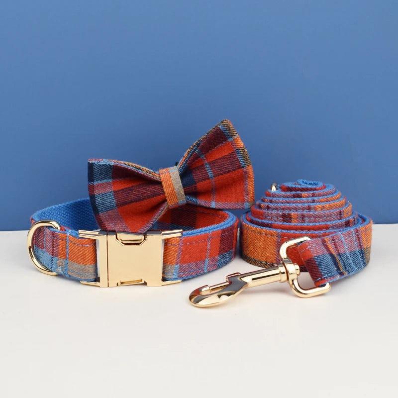 Luxury checkered dog collar with engraving