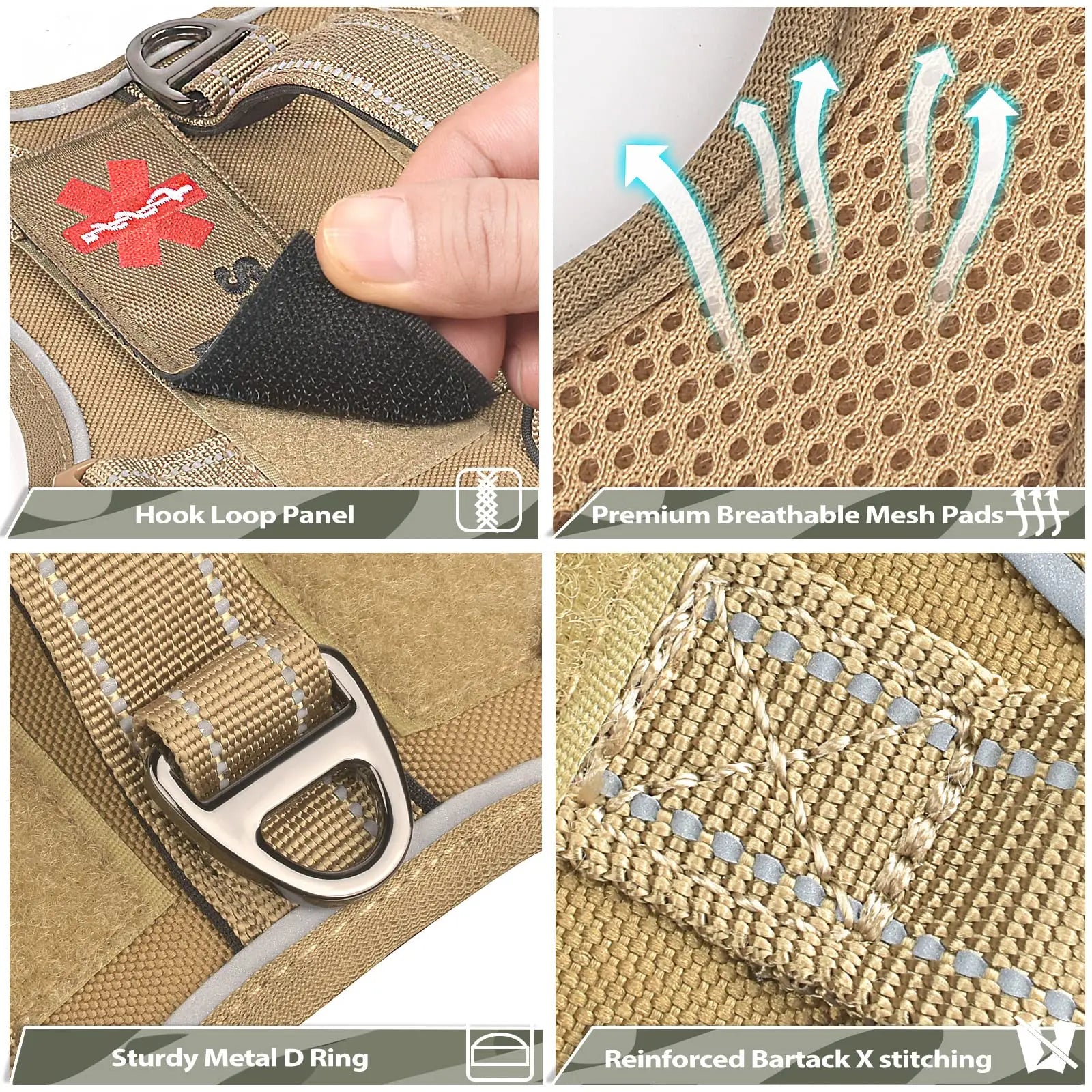 Taktisches Geschirr für kleine Hunde – Militärweste für Assistenzhunde mit vertikaler Griff und reflektierenden Streifen, für das Training im Freien.