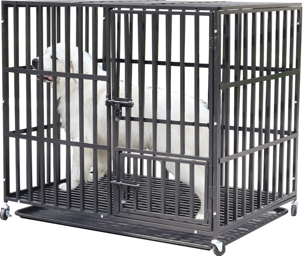 Robuster Metallhundekäfig mit 3 Türen, Rollen und herausnehmbarem Behälter