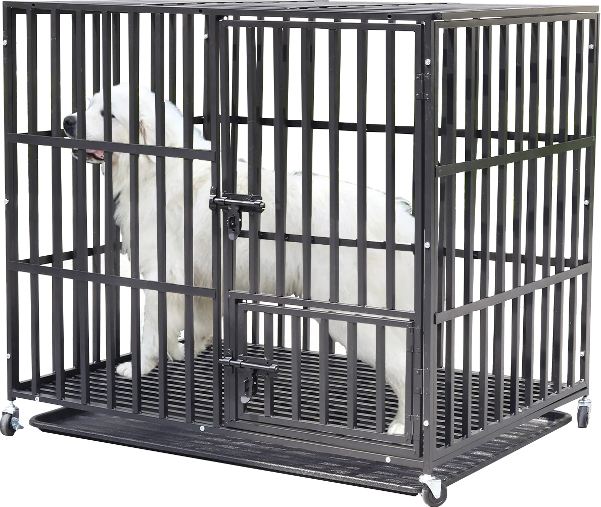 Robuster Metallhundekäfig mit 3 Türen, Rollen und herausnehmbarem Behälter