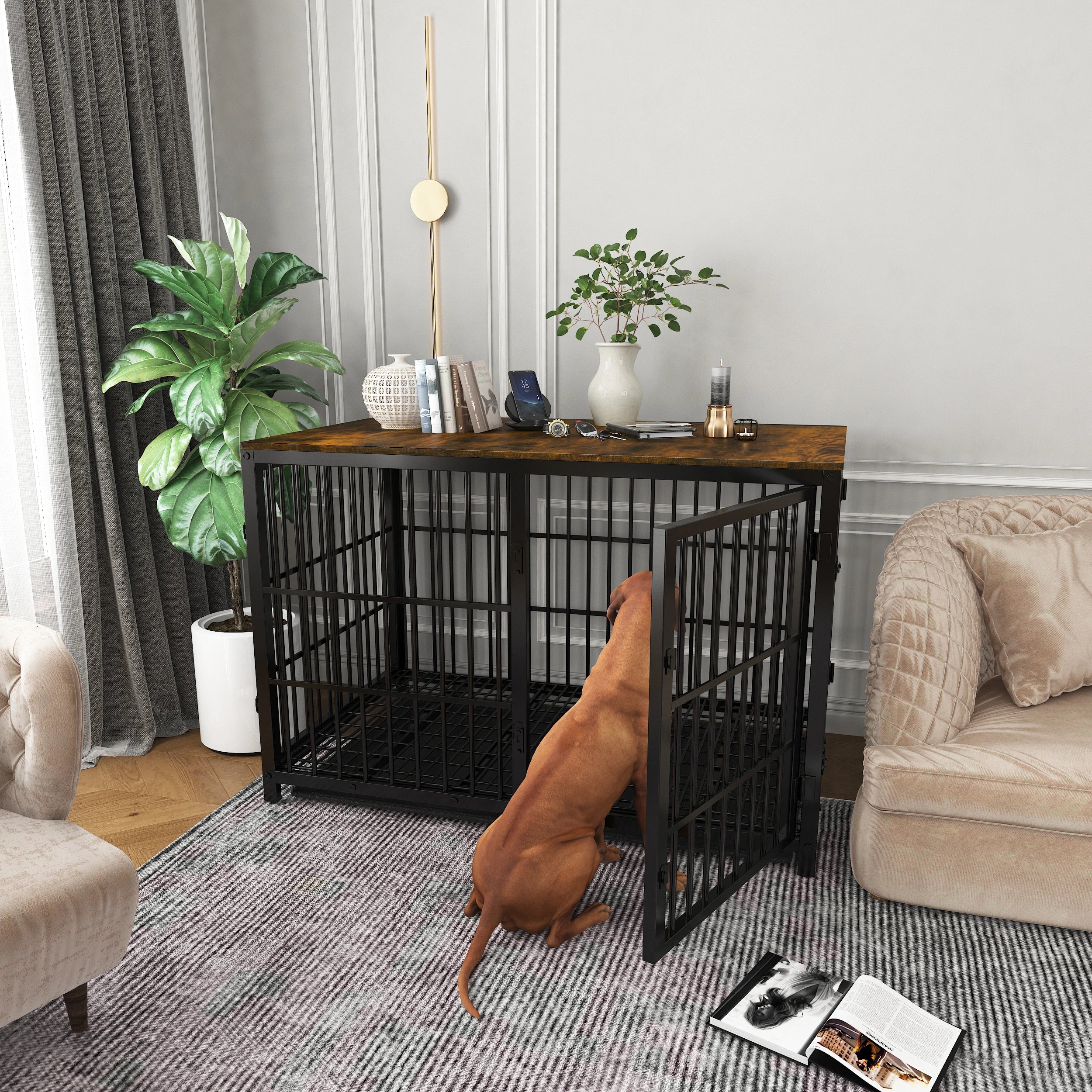 Cage chien meuble bois XL Tisch d'appoint 3 Türen