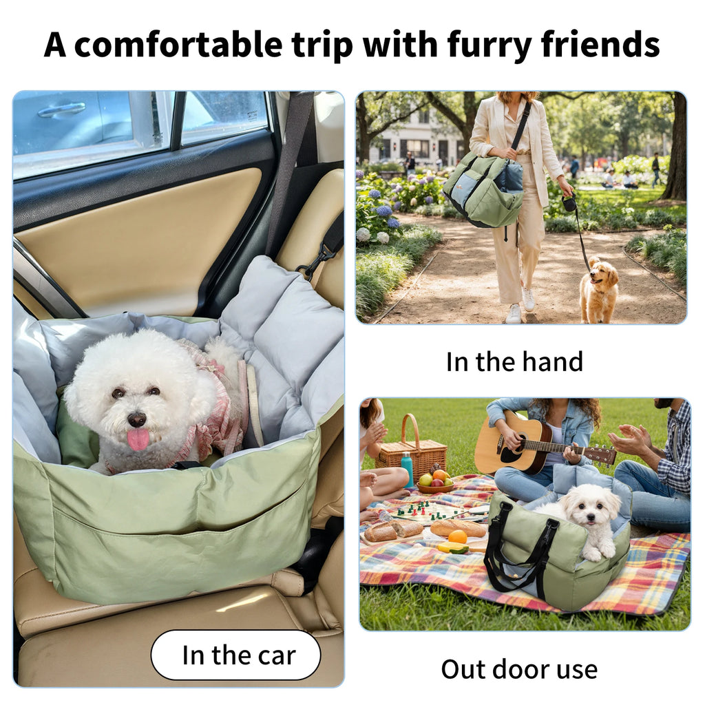 Secure car seat for dogs ≤10 kg with travel bag 