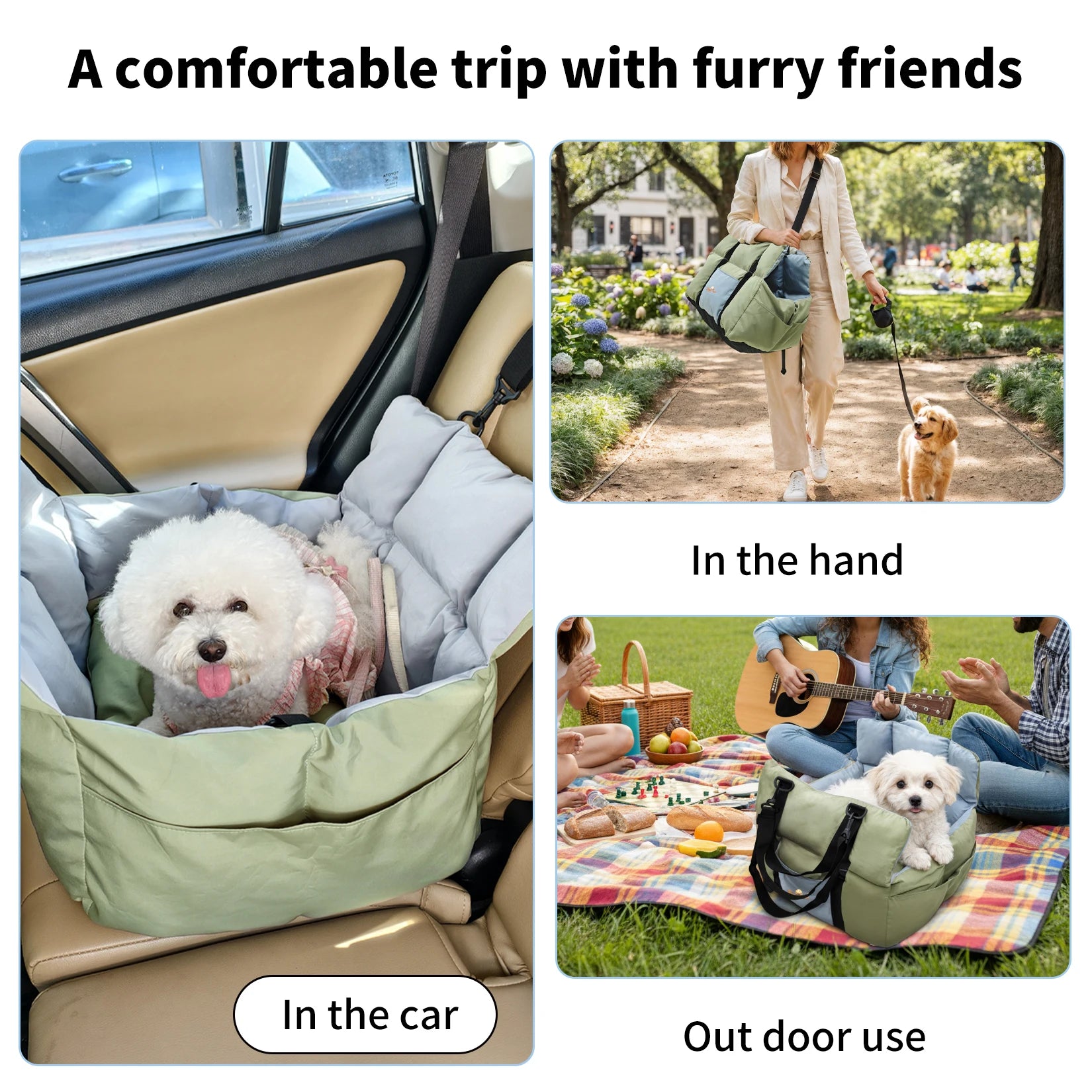 Secure car seat for dogs ≤10 kg with travel bag 