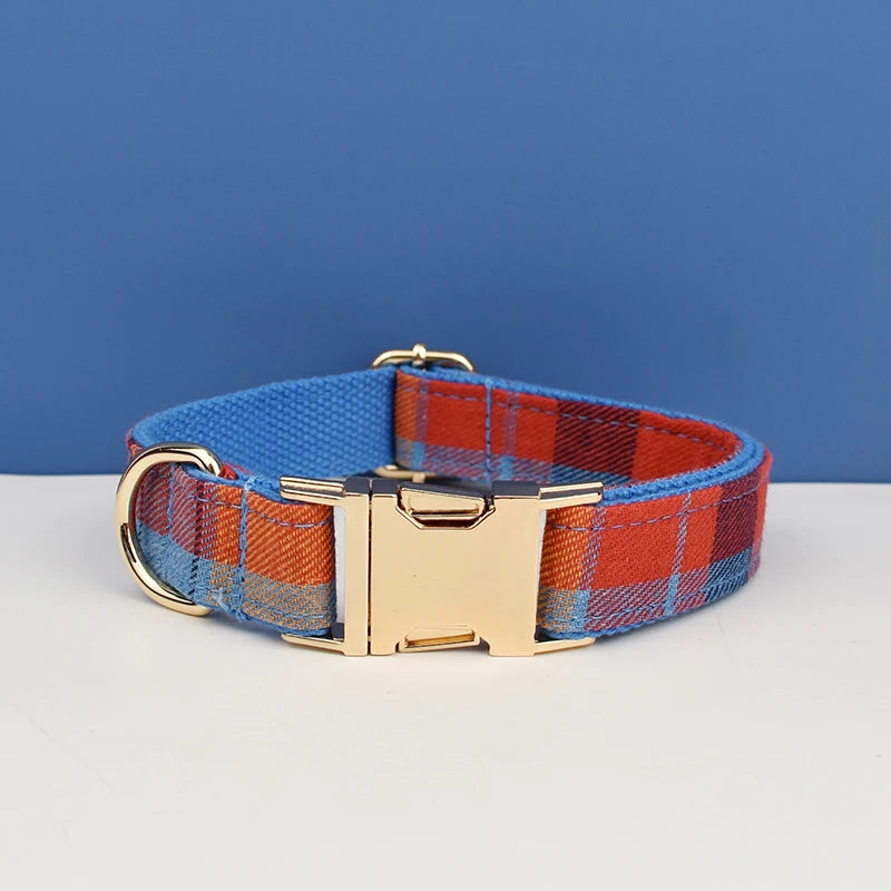 Luxuriöses kariertes Hundehalsband mit Gravur