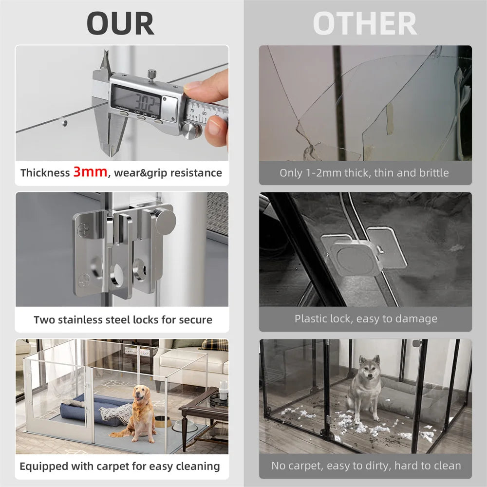 Waterproof transparent acrylic dog playpen for whelping/pregnancy