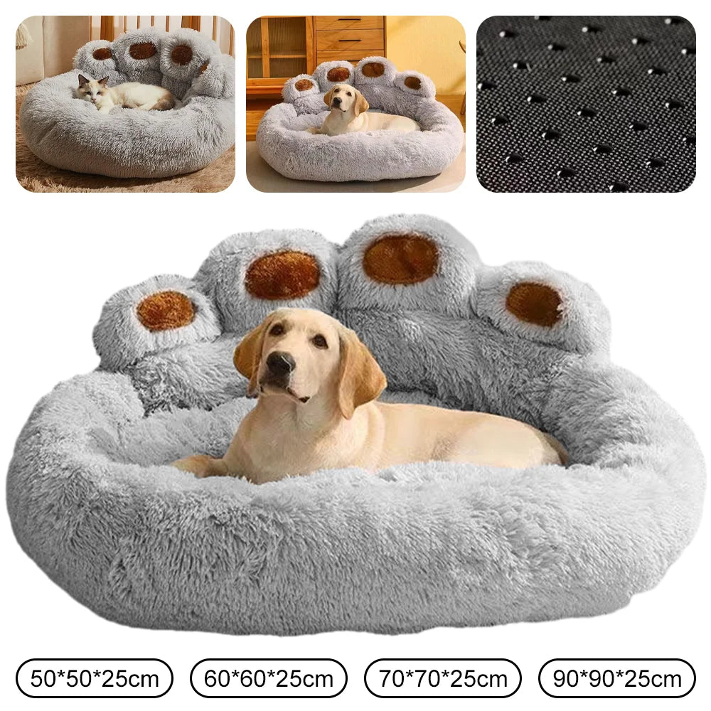 Plüsch-Bärenpfoten-Nestbett Winter S–XL Hund Katze
