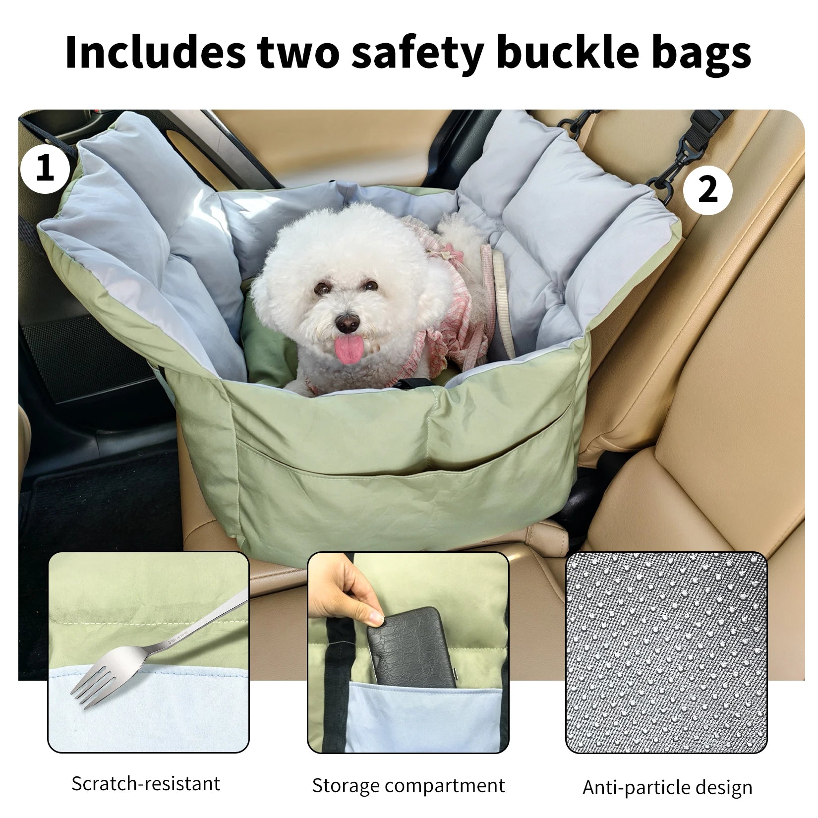 Secure car seat for dogs ≤10 kg with travel bag 