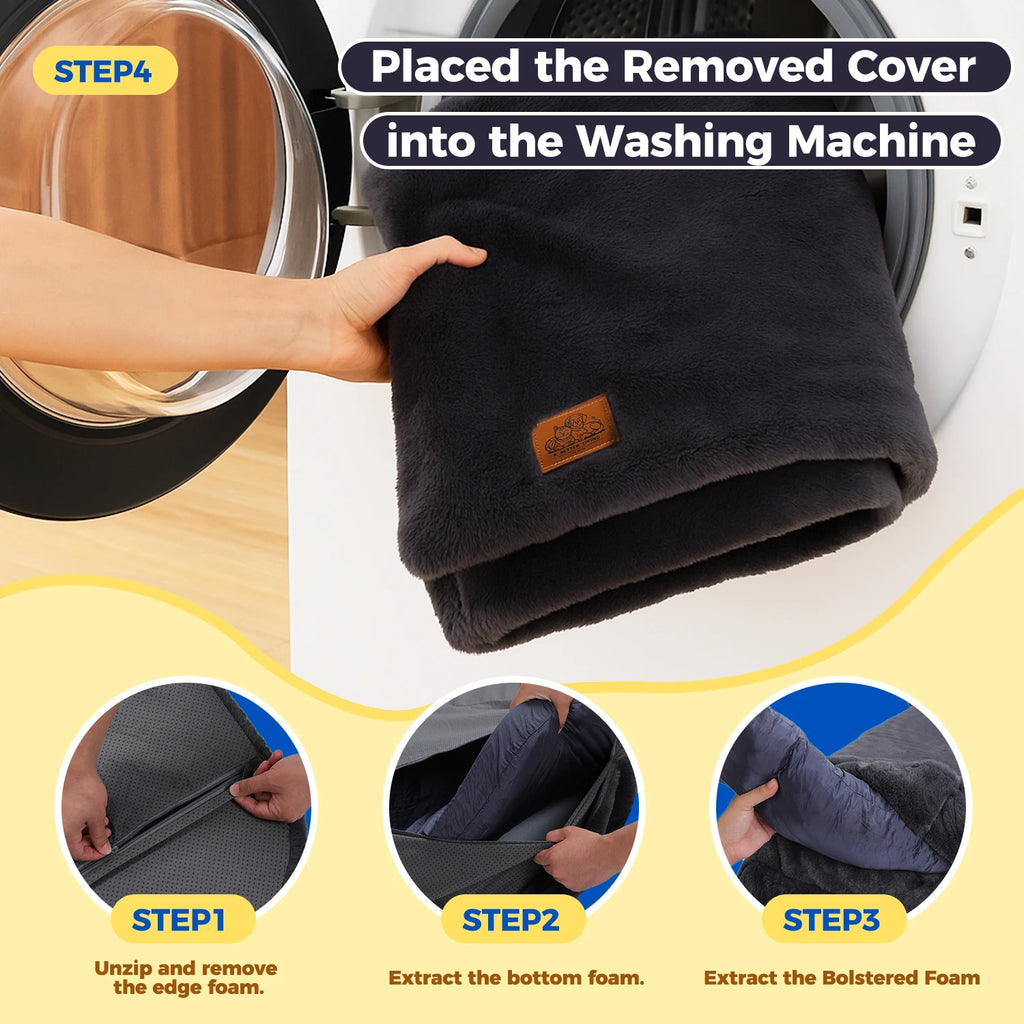 Foldable dog bed, plush, washable, non-slip