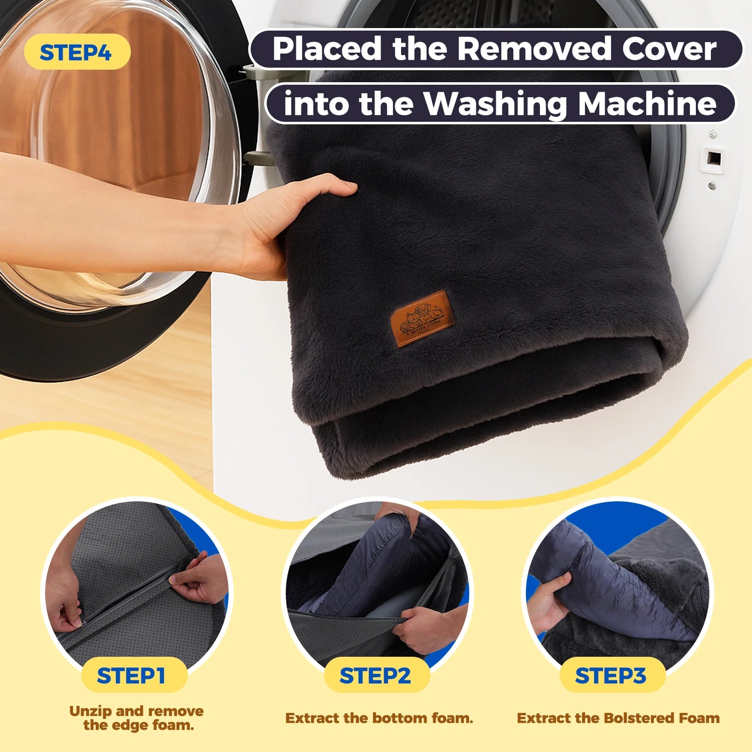 Foldable dog bed, plush, washable, non-slip