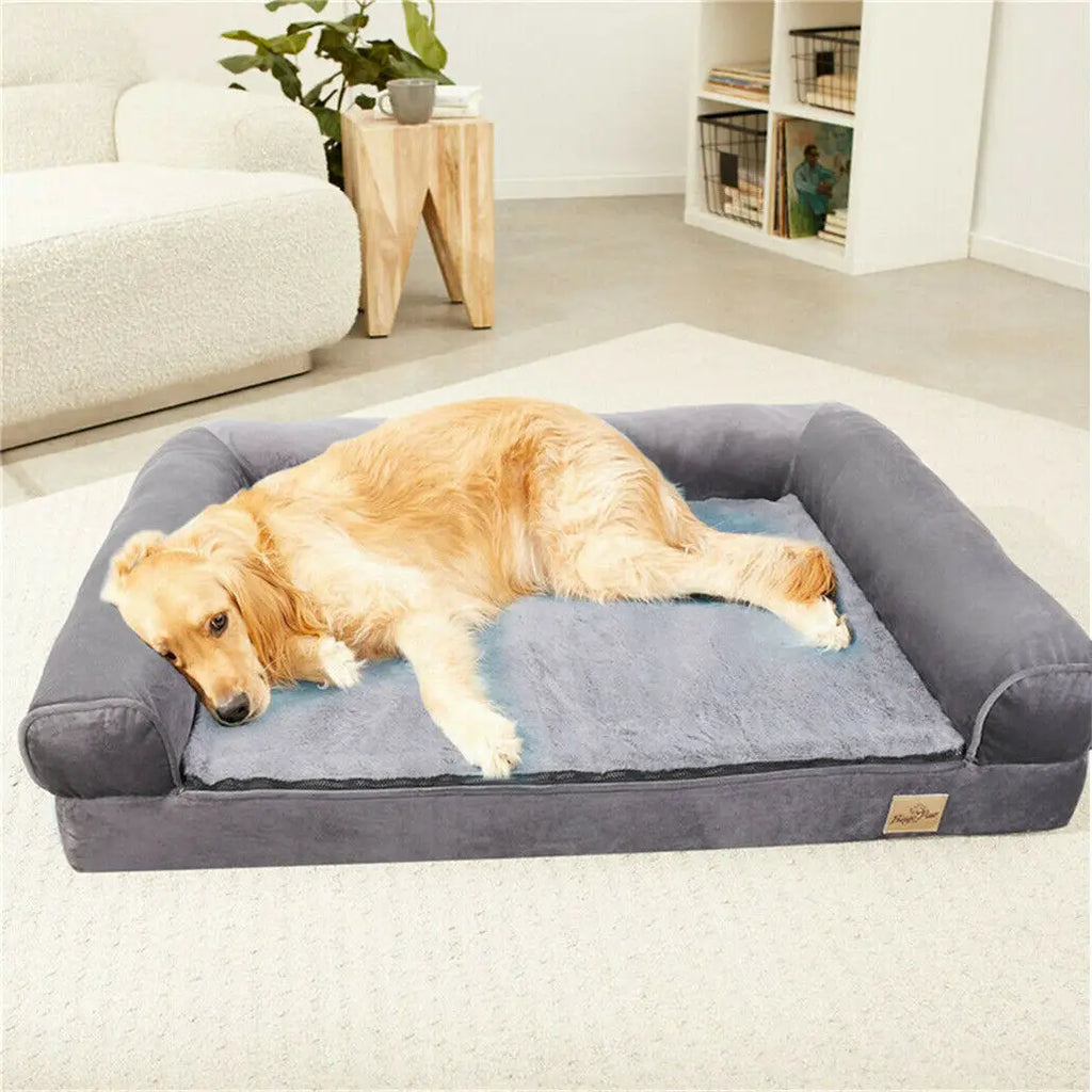 Extra-large orthopedic dog bed with raised edges and washable cover