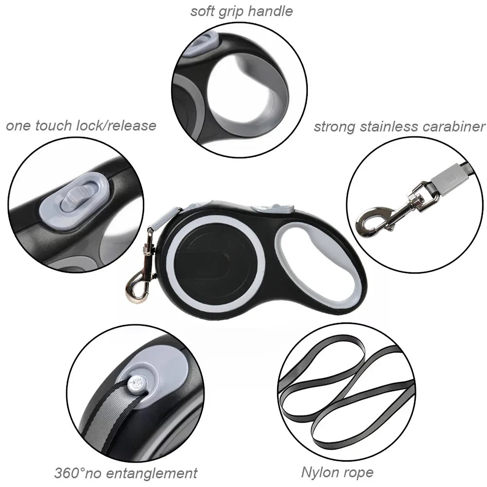 Heavy-duty retractable nylon dog leash for large dogs 