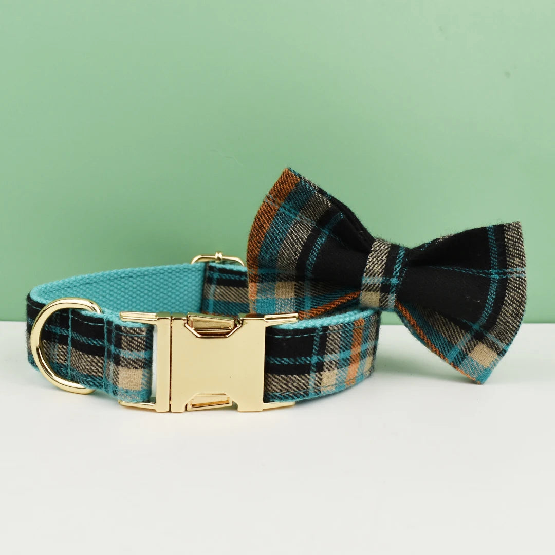 Luxury checkered dog collar with engraving