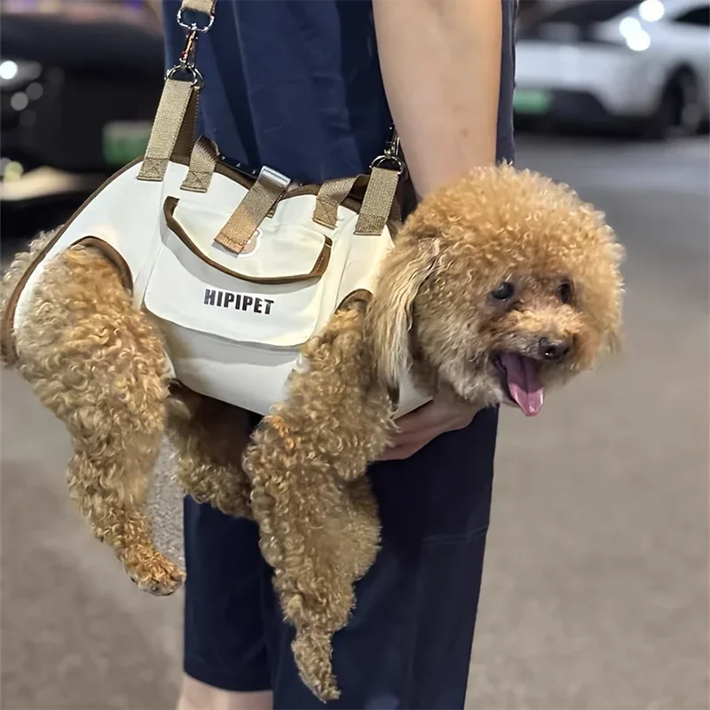 Adjustable outdoor pet carrier bag with harness clip 