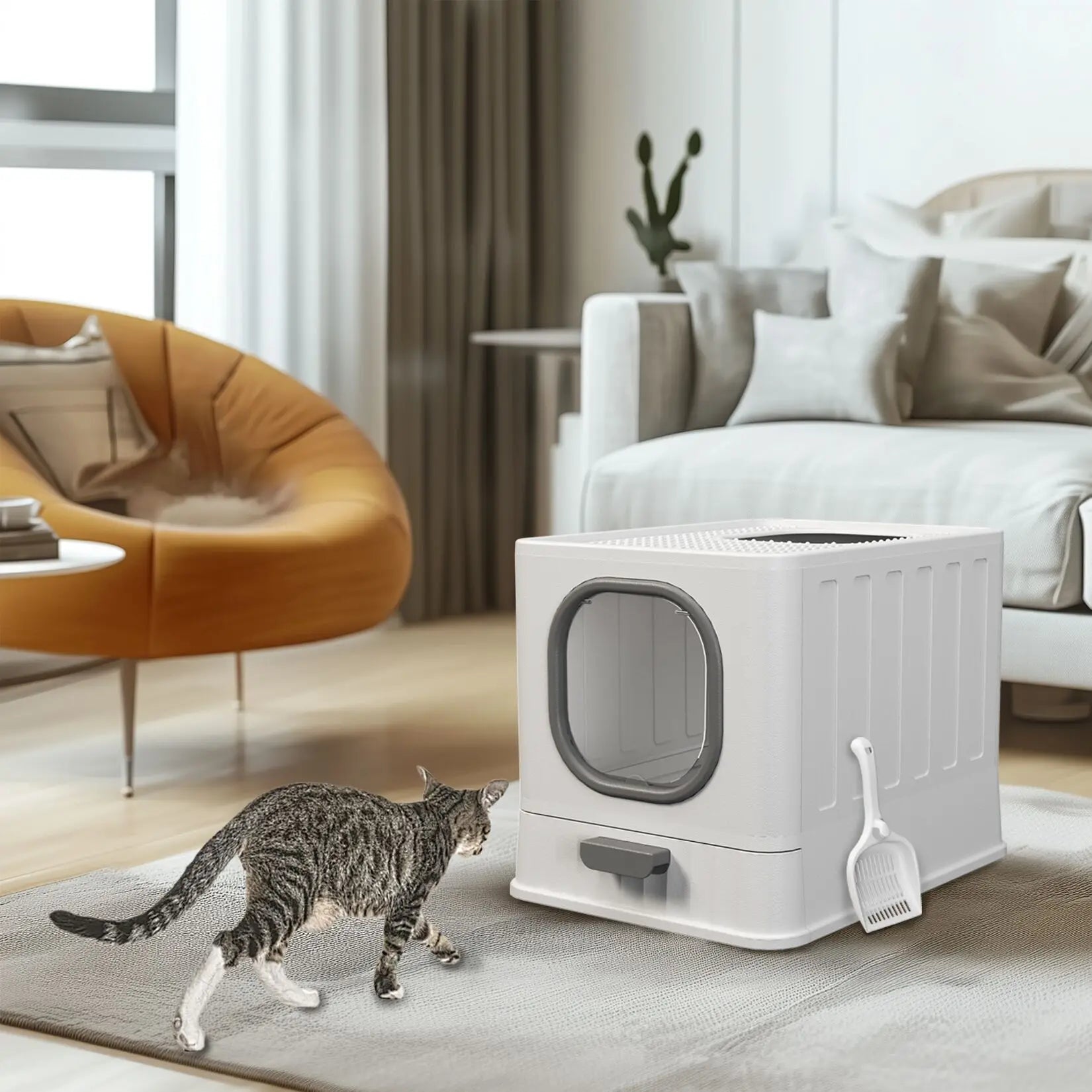 Katzentoilette XL mit hoher geschlossener Eingangsöffnung, spritzwassergeschützt