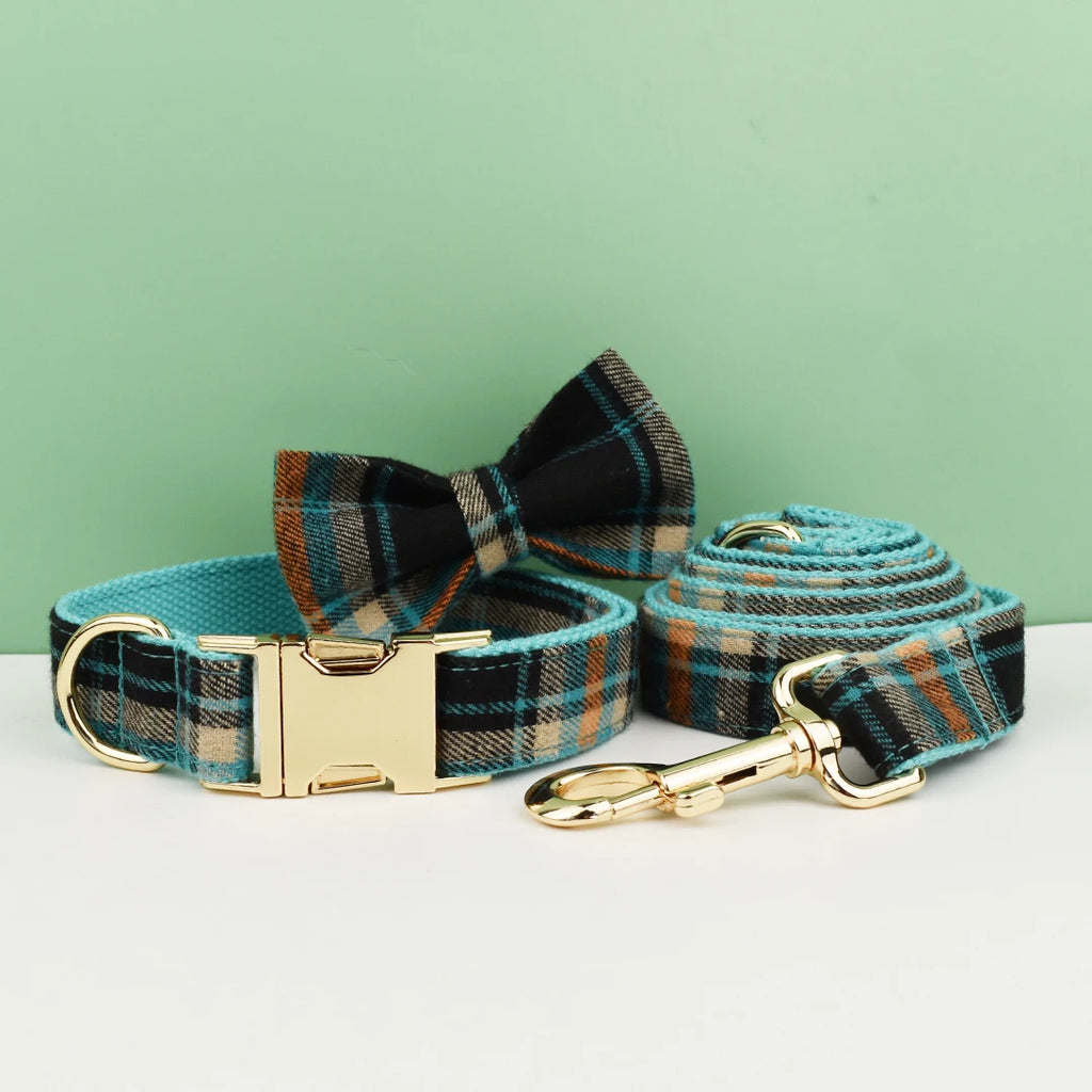 Luxury checkered dog collar with engraving